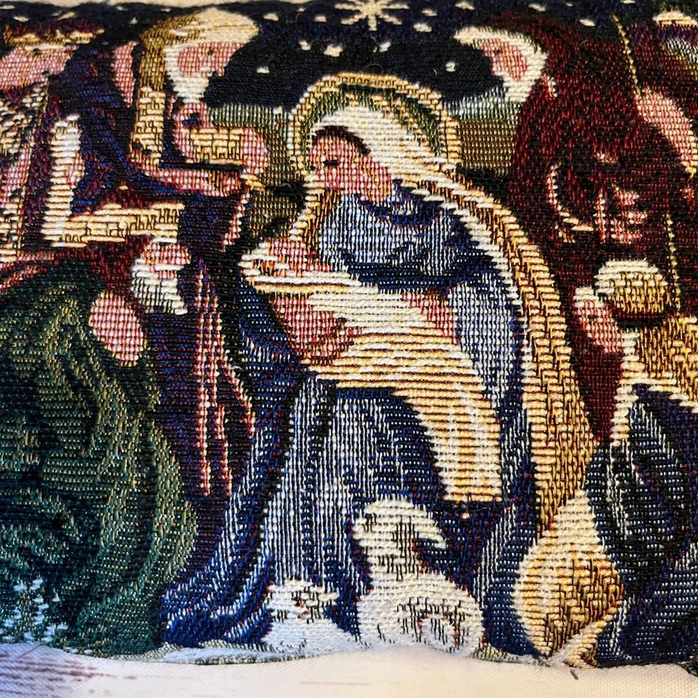 Tapestry Throw Pillows (2) Nativity Scene Mary & Baby Jesus Christmas